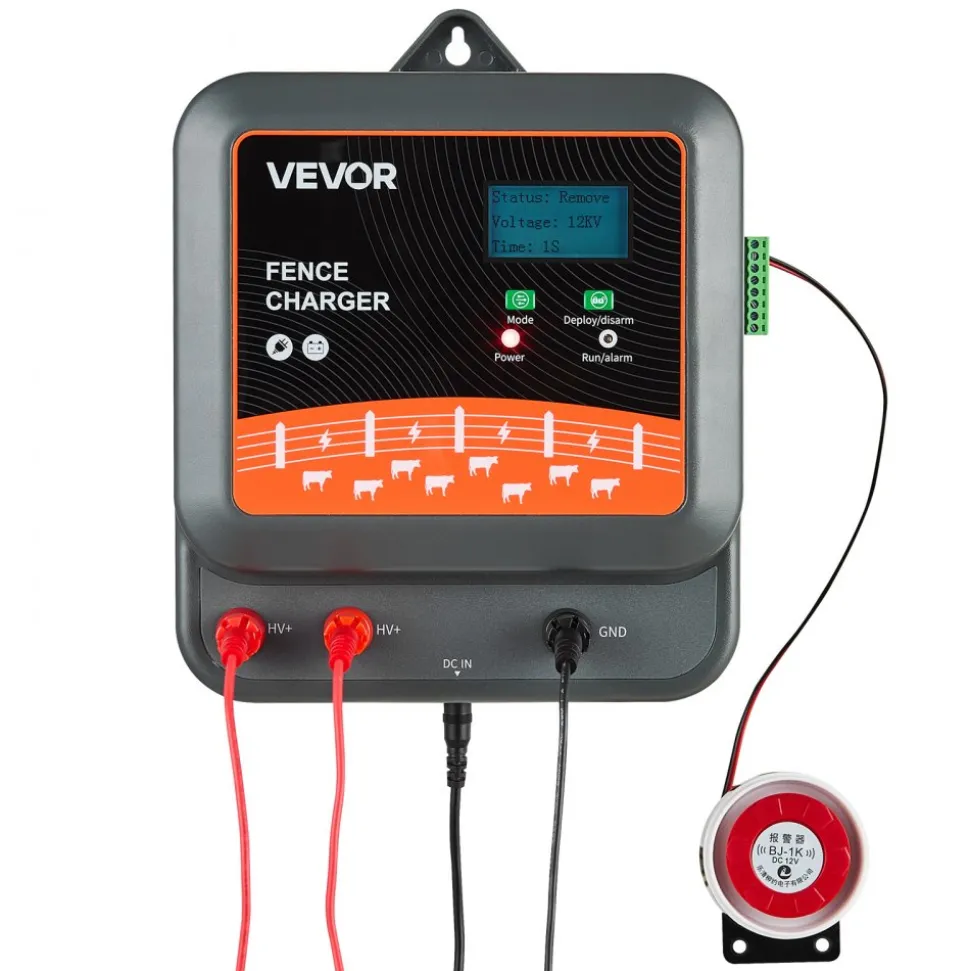 VEVOR Multi-Powered Electric Fence Charger, 2J/3J/5J, Electric Fence Energizer with Real-Time LED Display, 6.2 Miles Range, AC DC Powerful Fences Charger, Keep Out Wild Animals, for Livestock Poultry