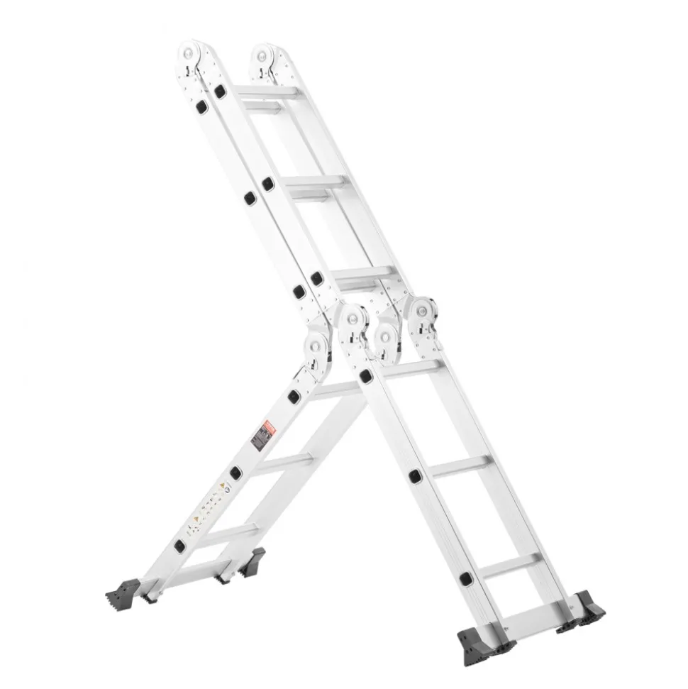 VEVOR Multi-Purpose Folding Ladder, 7-in-1 Tall Step Ladder, A Frame 3 Step Adjustable Telescoping Ladder, 12ft Reach Height Heavy Duty Extension Ladder, 330 lbs Capacity for Household Outdoor Work