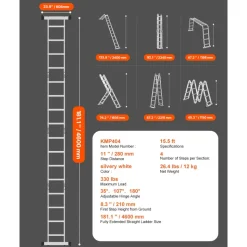 VEVOR Multi-Purpose Folding Ladder, 7-in-1 Tall Extension Step Ladder, A Frame 4 Step Telescoping Ladder, 15.5ft Reach Height Heavy Duty Adjustable Ladder, 330 lbs Capacity for Home Outdoor
