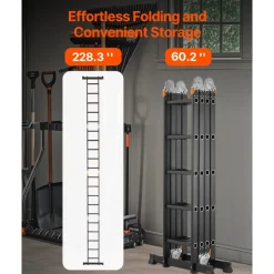 VEVOR Multi-Purpose Folding Ladder, 7-in-1 Tall Extension Step Ladder, A Frame 5 Step Telescoping Ladder, 19ft Reach Height Heavy Duty Adjustable Ladder, 330 lbs Capacity for Home Outdoor Metal