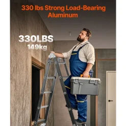 VEVOR Multi-Purpose Folding Ladder, 7-in-1 Tall Extension Step Ladder, A Frame 5 Step Telescoping Ladder, 19ft Reach Height Heavy Duty Adjustable Ladder, 330 lbs Capacity for Home Outdoor Metal
