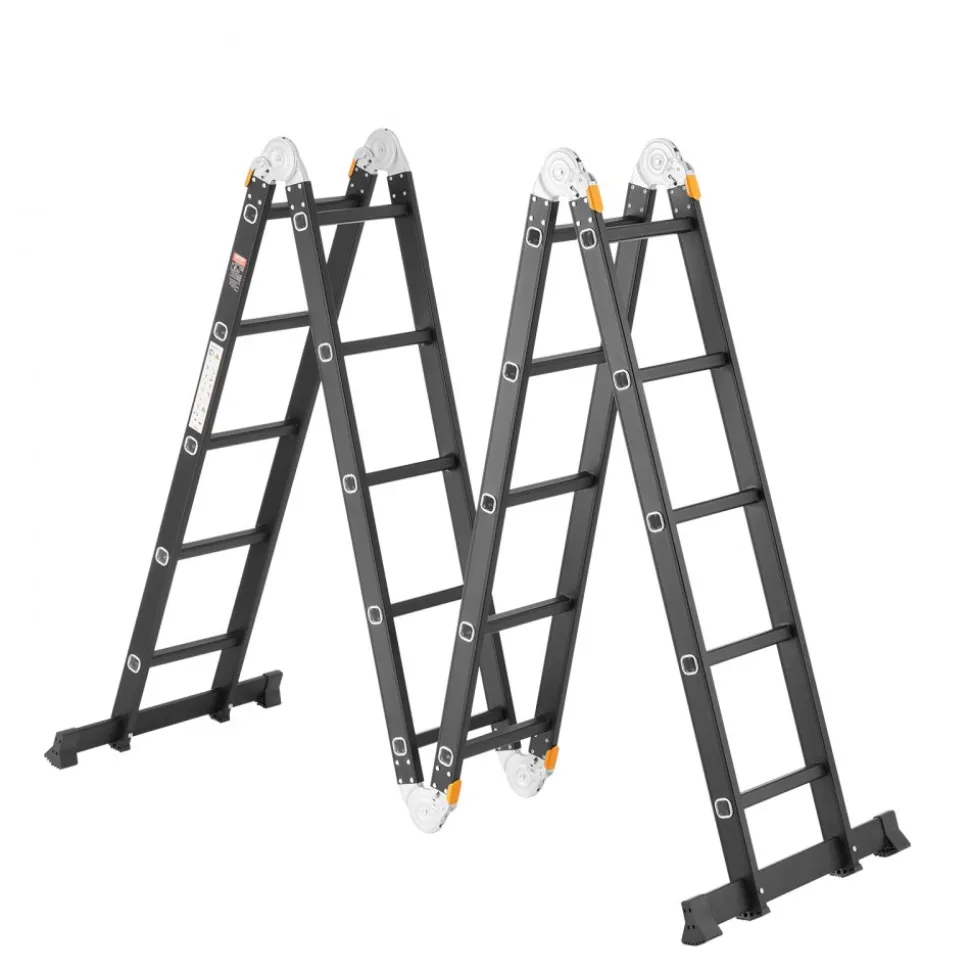 VEVOR Multi-Purpose Folding Ladder, 7-in-1 Tall Extension Step Ladder, A Frame 5 Step Telescoping Ladder, 19ft Reach Height Heavy Duty Adjustable Ladder, 330 lbs Capacity for Home Outdoor Metal