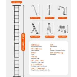 VEVOR Multi-Purpose Folding Ladder, 7-in-1 Tall Extension Step Ladder, A Frame 5 Step Telescoping Ladder, 19ft Reach Height Heavy Duty Adjustable Ladder, 330 lbs Capacity for Home Outdoor Metal