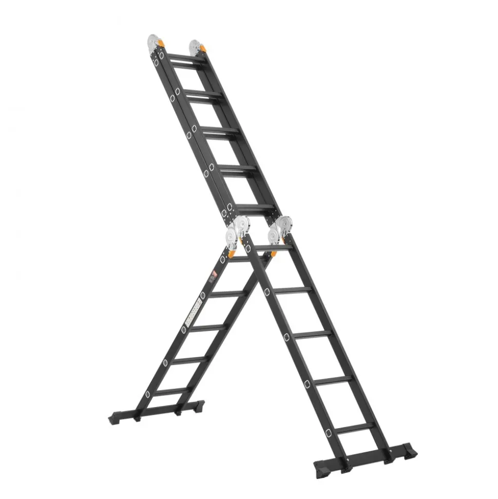 VEVOR Multi-Purpose Folding Ladder, 7-in-1 Tall Extension Step Ladder, A Frame 5 Step Telescoping Ladder, 19ft Reach Height Heavy Duty Adjustable Ladder, 330 lbs Capacity for Home Outdoor Metal