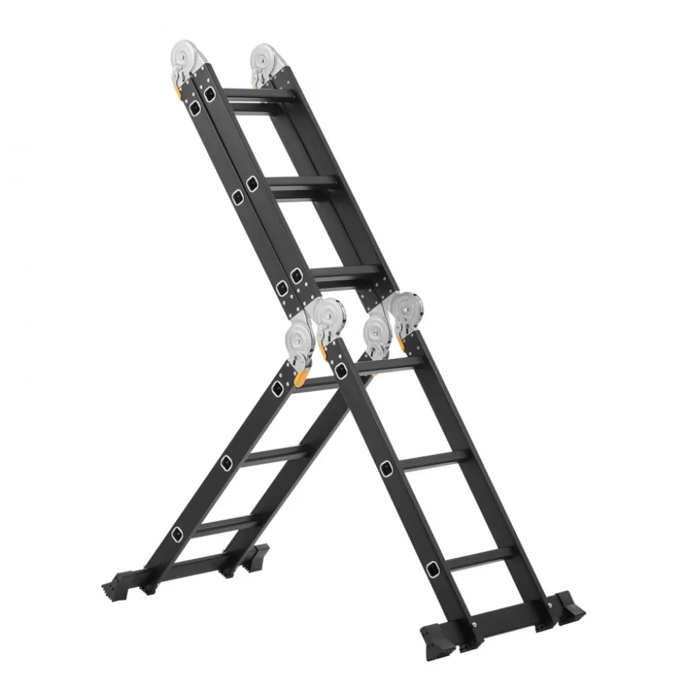 VEVOR Multi-Purpose Folding Ladder, 7-in-1 Tall Extension Step Ladder, A Frame 3 Step with Scaffolding Plank Telescoping Ladder, 12ft Reach Height Heavy Duty Ladder, 330 lbs Capacity for Home Outdoor