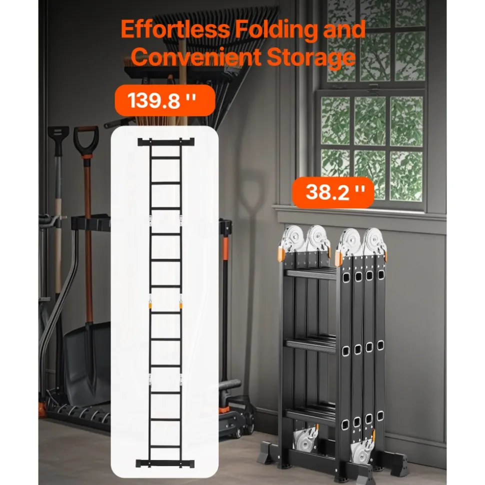 VEVOR Multi-Purpose Folding Ladder, 7-in-1 Tall Extension Step Ladder, A Frame 3 Step with Scaffolding Plank Telescoping Ladder, 12ft Reach Height Heavy Duty Ladder, 330 lbs Capacity for Home Outdoor