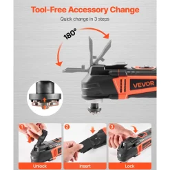 VEVOR Multitool Oscillating Tool, 4Amps Electric Oscillating Multi Tool Corded with 6 Variable Speeds 7000 - 19000 OPM, 3.2° Oscillating Angle, 13PCS Saw Accessories, LED Work Light & Tool Bag