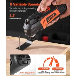 VEVOR Multitool Oscillating Tool, 4Amps Electric Oscillating Multi Tool Corded with 6 Variable Speeds 7000 - 19000 OPM, 3.2° Oscillating Angle, 13PCS Saw Accessories, LED Work Light & Tool Bag