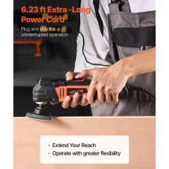 VEVOR Multitool Oscillating Tool, 4Amps Electric Oscillating Multi Tool Corded with 6 Variable Speeds 7000 - 19000 OPM, 3.2° Oscillating Angle, 13PCS Saw Accessories, LED Work Light & Tool Bag