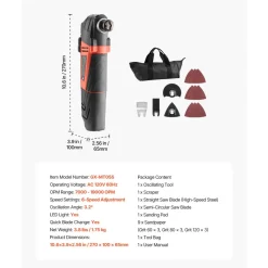 VEVOR Multitool Oscillating Tool, 4Amps Electric Oscillating Multi Tool Corded with 6 Variable Speeds 7000 - 19000 OPM, 3.2° Oscillating Angle, 13PCS Saw Accessories, LED Work Light & Tool Bag