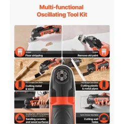 VEVOR Multitool Oscillating Tool, 4Amps Electric Oscillating Multi Tool Corded with 6 Variable Speeds 7000 - 19000 OPM, 3.2° Oscillating Angle, 13PCS Saw Accessories, LED Work Light & Tool Bag