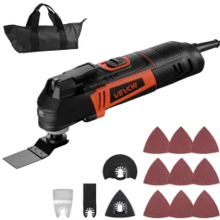 VEVOR Multitool Oscillating Tool, 3Amps Corded Oscillating Multi Tool with 6 Variable Speeds 15000 - 22000 OPM, 3.2° Oscillating Angle, 13PCS Saw Accessories, LED Work Light & Tool Bag