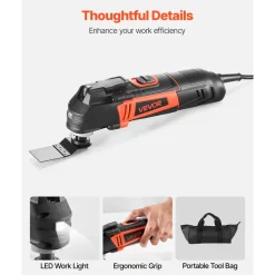 VEVOR Multitool Oscillating Tool, 3Amps Corded Oscillating Multi Tool with 6 Variable Speeds 15000 - 22000 OPM, 3.2° Oscillating Angle, 13PCS Saw Accessories, LED Work Light & Tool Bag