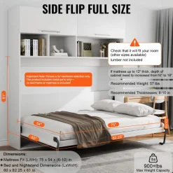 VEVOR Murphy Bed Kit, Full Size, Deluxe DIY Wall Bed Mechanical Hardware Kit, Pneumatic Lever Heavy Duty Bed Frame Support, Folding Cabinet Wall Bed Space Saving Design for Guestroom, Easy to Build