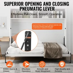 VEVOR Murphy Bed Kit, Full Size, Deluxe DIY Wall Bed Mechanical Hardware Kit, Pneumatic Lever Heavy Duty Bed Frame Support, Folding Cabinet Wall Bed Space Saving Design for Guestroom, Easy to Build