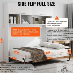 VEVOR Murphy Bed Kit, Twin Size, Deluxe DIY Wall Bed Mechanical Hardware Kit, Pneumatic Lever Heavy Duty Bed Frame Support, Folding Cabinet Wall Bed Space Saving Design for Guestroom, Easy to Build