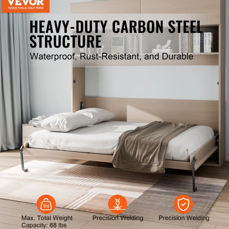 VEVOR Murphy Bed Kit, Twin Size, Deluxe DIY Wall Bed Mechanical Hardware Kit, Pneumatic Lever Heavy Duty Bed Frame Support, Folding Cabinet Wall Bed Space Saving Design for Guestroom, Easy to Build