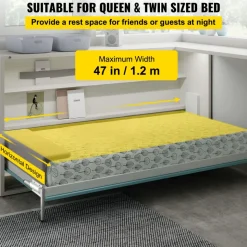 VEVOR Murphy Mounting Wall Springs Mechanism Heavy Duty Support Hardware DIY Kit for Queen Twin Size Bed (Horizontal), White