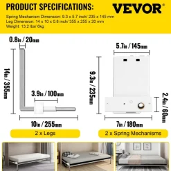 VEVOR Murphy Mounting Wall Springs Mechanism Heavy Duty Support Hardware DIY Kit for Queen Twin Size Bed (Horizontal), White