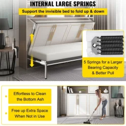 VEVOR Murphy Mounting Wall Springs Mechanism Heavy Duty Support Hardware DIY Kit for Queen Twin Size Bed (Horizontal), White
