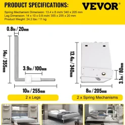 VEVOR Murphy Mounting Wall Springs Mechanism Heavy Duty Support Hardware DIY Kit for King Queen Bed (Vertical), White