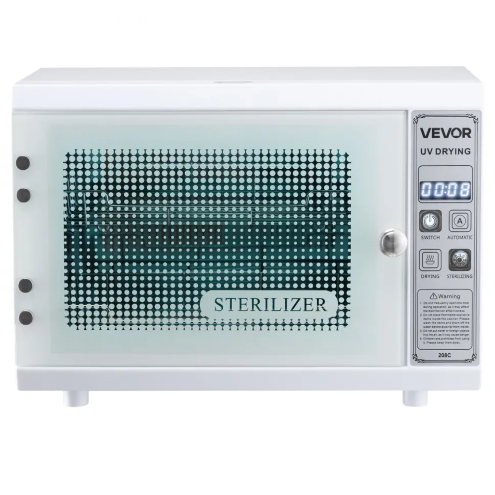 VEVOR Nail Tool Cleaning Machine, 12L Large Capacity, Multi-Functional Tool Cabinet Cleaner Box with Timer Setting, Tempered Glass Door, 185nm Wavelength, for Labs, Home, Nail Salons, Beauty Salons