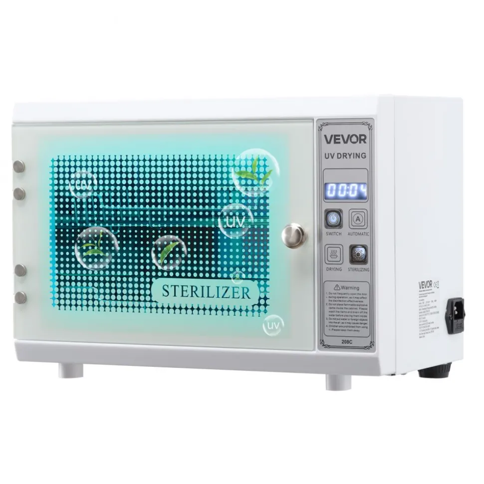 VEVOR Nail Tool Cleaning Machine, 12L Large Capacity, Multi-Functional Tool Cabinet Cleaner Box with Timer Setting, Tempered Glass Door, 185nm Wavelength, for Labs, Home, Nail Salons, Beauty Salons