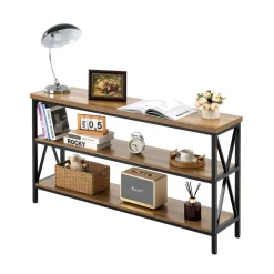 VEVOR Narrow Console Sofa Table, 55.1 inches Behind Couch Table, 3-Tier Long Entryway Table and Skinny Hallway Table, Narrow Sofa Table with Metal Frame, for Entryway, Hallway, Living Room & Bedroom