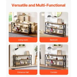 VEVOR Narrow Console Sofa Table, 55.1 inches Behind Couch Table, 3-Tier Long Entryway Table and Skinny Hallway Table, Narrow Sofa Table with Metal Frame, for Entryway, Hallway, Living Room & Bedroom