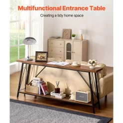 VEVOR Narrow Console Sofa Table, 70.9 inches Behind Couch Table, 2-Tier Long Entryway Table and Skinny Hallway Table, Narrow Sofa Table with Metal Frame, for Entryway, Hallway, Living Room & Bedroom