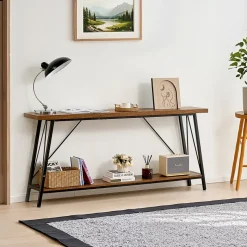 VEVOR Narrow Console Sofa Table, 70.9 inches Behind Couch Table, 2-Tier Long Entryway Table and Skinny Hallway Table, Narrow Sofa Table with Metal Frame, for Entryway, Hallway, Living Room & Bedroom
