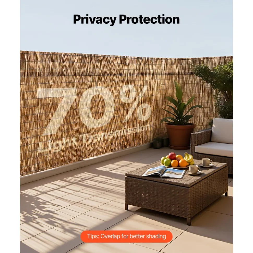 VEVOR Natural Reed Fencing, 4 ft x 16.4 ft, Decorative Natural Reed Fencing Roll, Decorative Fence for Backyard Garden Divider, Privacy Screen Panel Curtain for Balcony Patio Garden Backyard Outdoor