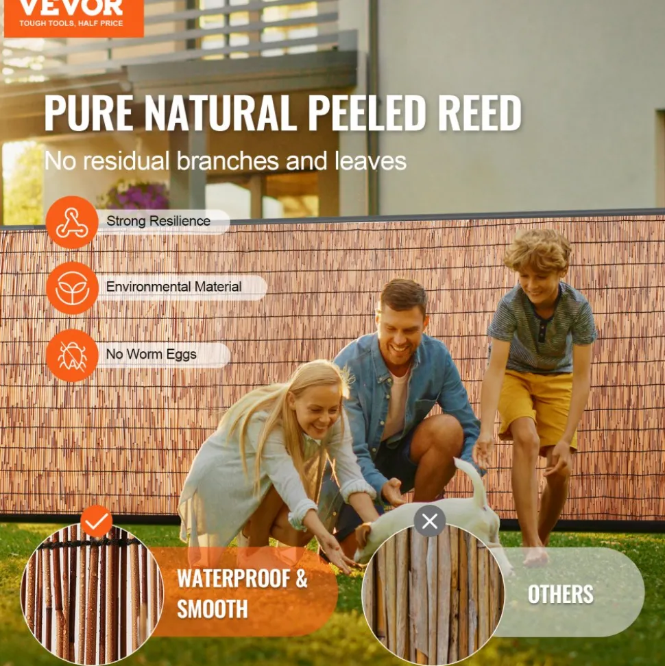 VEVOR Natural Reed Fencing, 5.5 ft x 16.4 ft, Reed Screen Curtain Balcony Reed Fence Roll for Outdoor Backyard Patio, Decorative Fence for Backyard Garden Fencing Divider, Privacy Screen Panel, Brown