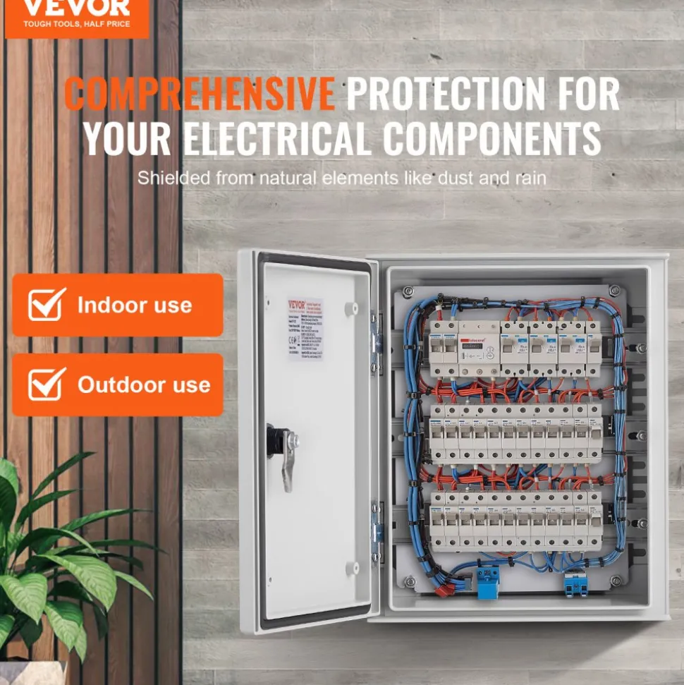 VEVOR NEMA Electric Box, 12x10x6'' NEMA 4X Fiberglass Electric Enclosure, IP66 Water & Dust Resistant, Suitable for Both Outdoor & Indoor Use, Includes Mounting Plate (30x25x14 cm)