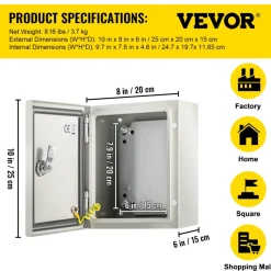 VEVOR NEMA Metal Case, 10 x 8 x 6'' NEMA 4X Metal Electric Enclosure, IP66 Water & Dust Resistant, Suitable for Both Outdoor & Indoor Use, Includes Mounting Plate