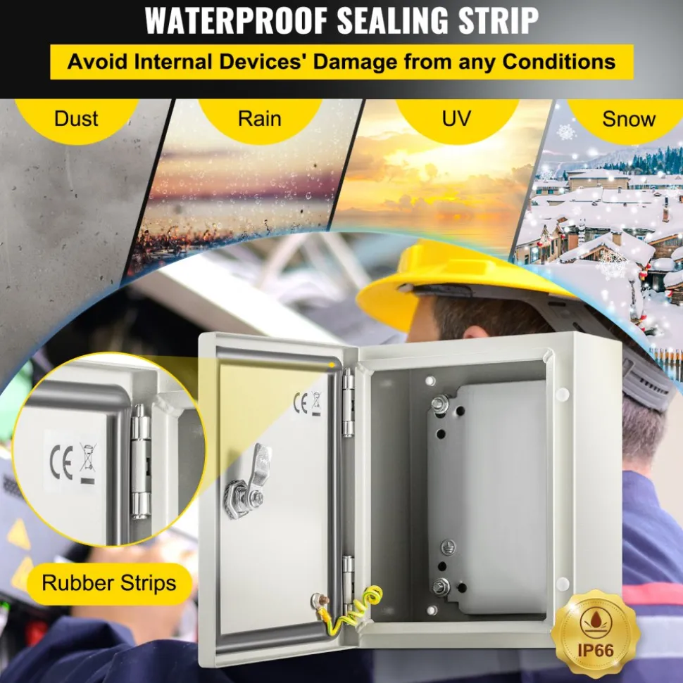 VEVOR NEMA Metal Case, 10 x 8 x 6'' NEMA 4X Metal Electric Enclosure, IP66 Water & Dust Resistant, Suitable for Both Outdoor & Indoor Use, Includes Mounting Plate