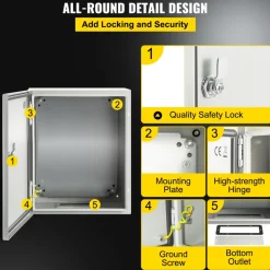 VEVOR NEMA Metal Case, 10 x 8 x 6'' NEMA 4X Metal Electric Enclosure, IP66 Water & Dust Resistant, Suitable for Both Outdoor & Indoor Use, Includes Mounting Plate