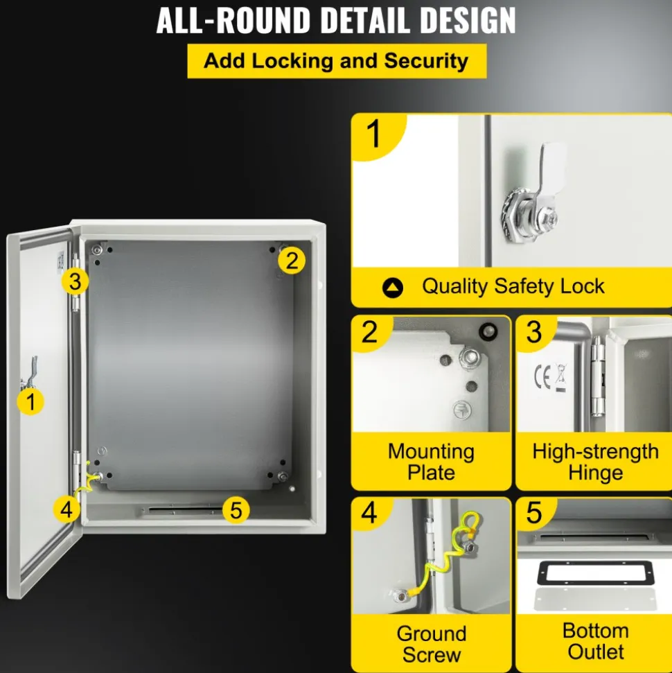VEVOR NEMA Metal Case, 10 x 8 x 6'' NEMA 4X Metal Electric Enclosure, IP66 Water & Dust Resistant, Suitable for Both Outdoor & Indoor Use, Includes Mounting Plate