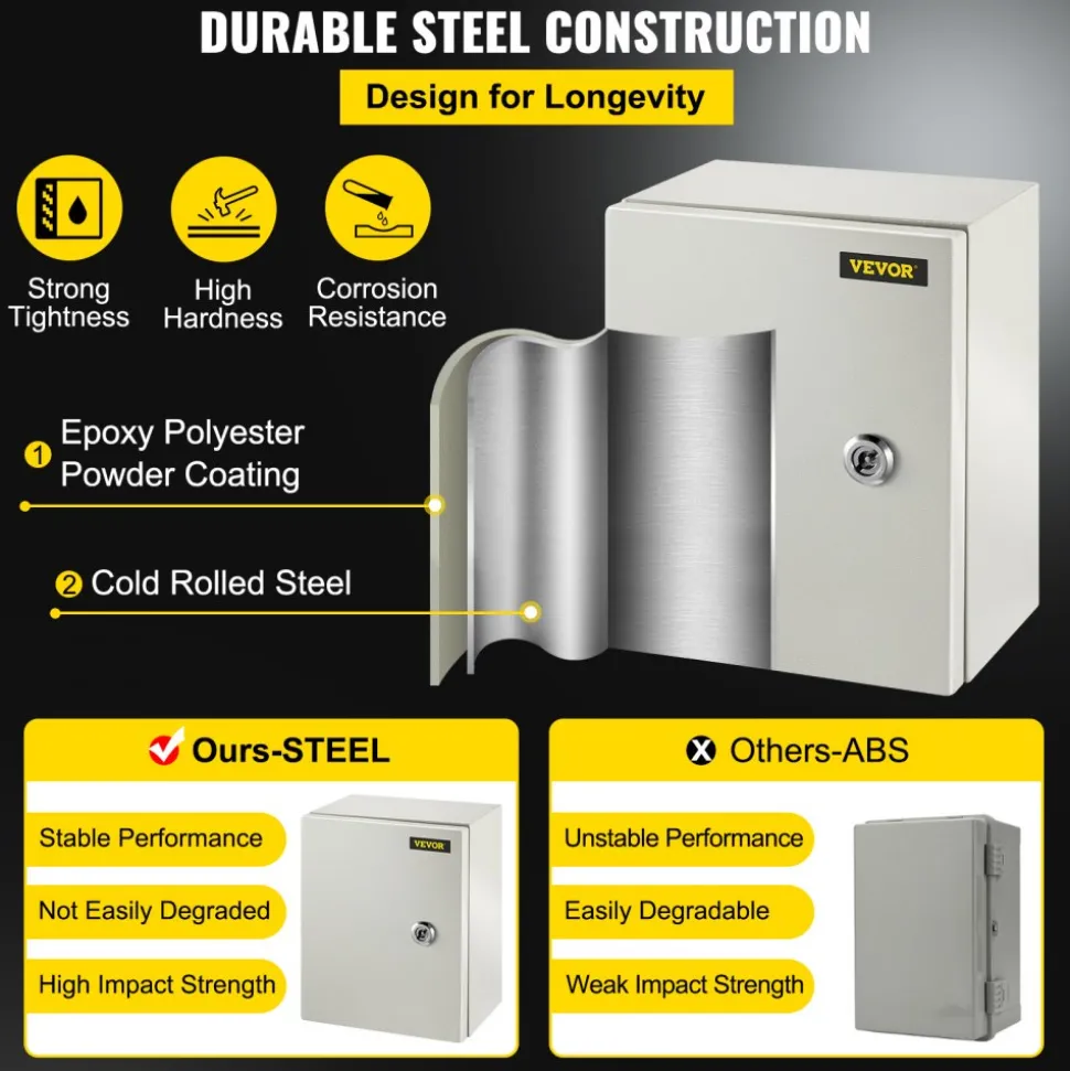 VEVOR NEMA Metal Case, 10 x 8 x 6'' NEMA 4X Metal Electric Enclosure, IP66 Water & Dust Resistant, Suitable for Both Outdoor & Indoor Use, Includes Mounting Plate