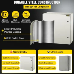VEVOR NEMA Metal Case, 24x24x12'' NEMA 4X Metal Electric Enclosure, IP66 Water & Dust Resistant, Suitable for Both Outdoor & Indoor Use, Includes Mounting Plate