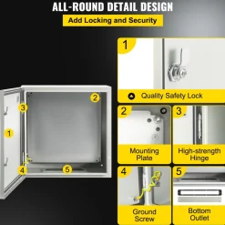 VEVOR NEMA Metal Case, 24x24x12'' NEMA 4X Metal Electric Enclosure, IP66 Water & Dust Resistant, Suitable for Both Outdoor & Indoor Use, Includes Mounting Plate