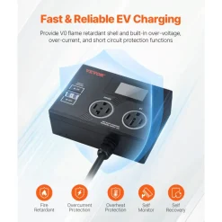 VEVOR NEMA Splitter for Dryer and EV, 3-Color LED Indicator, 240V Smart Power Distribution, With NEMA 14-30 Plug, NEMA 14-30 & NEMA 14-50 Outlets, Large 3.4-Inch LCD Screen, for Max 24A Dryer or EV