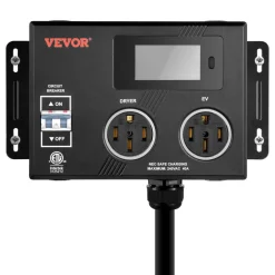 VEVOR NEMA Splitter for Dryer and EV, 3-Color LED Indicator, 240V Smart Power Distribution, With NEMA 14-50 Plug, Two NEMA 14-50 Outlets, 3.4 in LCD Screen, Max 40A Dryer EV, Tested to ETL Standard