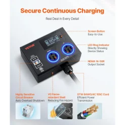 VEVOR NEMA Splitter for Dryer and EV, 3-Color LED Indicator, 240V Smart Power Distribution, With NEMA 14-50 Plug, Two NEMA 14-50 Outlets, 3.4 in LCD Screen, Max 40A Dryer EV, Tested to ETL Standard