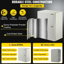 VEVOR NEMA Steel Case, Dimensions 16x12x8 inches, NEMA 4X Steel Electric Enclosure, IP66 Rated for Water and Dust Resistance, Suitable for Both Outdoor and Indoor Use, Includes Mounting Plate