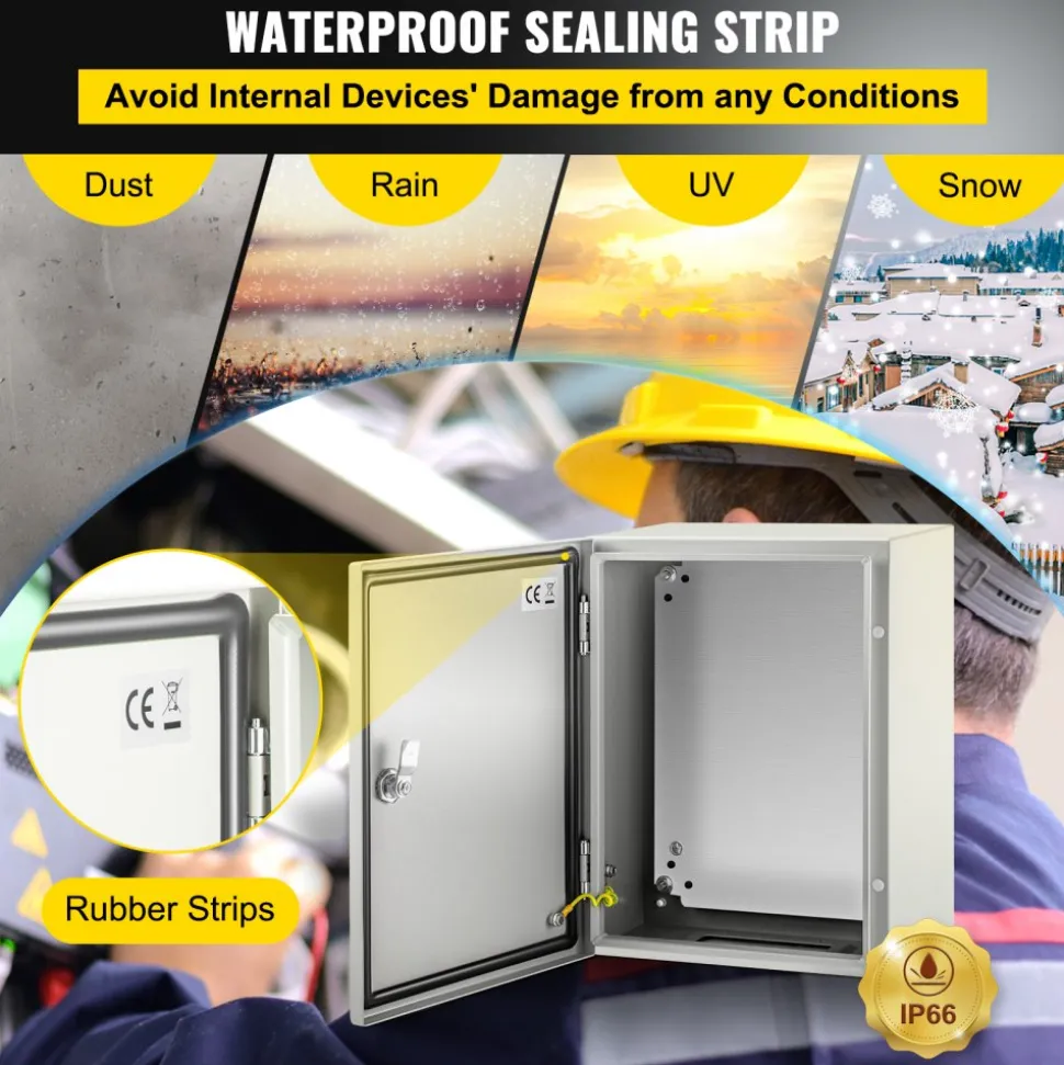 VEVOR NEMA Steel Case, Dimensions 16x12x8 inches, NEMA 4X Steel Electric Enclosure, IP66 Rated for Water and Dust Resistance, Suitable for Both Outdoor and Indoor Use, Includes Mounting Plate