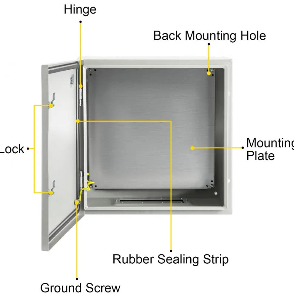 VEVOR NEMA Steel Case, 24x24x8'' NEMA 4X Metal Electric Enclosure, IP66 Water & Dust Resistant, Suitable for Both Outdoor & Indoor Use, Includes Mounting Plate