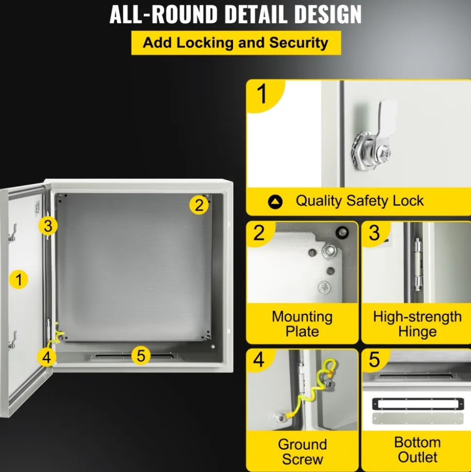 VEVOR NEMA Steel Case, 24x24x8'' NEMA 4X Metal Electric Enclosure, IP66 Water & Dust Resistant, Suitable for Both Outdoor & Indoor Use, Includes Mounting Plate
