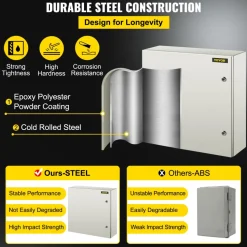 VEVOR NEMA Steel Case, 24x24x8'' NEMA 4X Metal Electric Enclosure, IP66 Water & Dust Resistant, Suitable for Both Outdoor & Indoor Use, Includes Mounting Plate