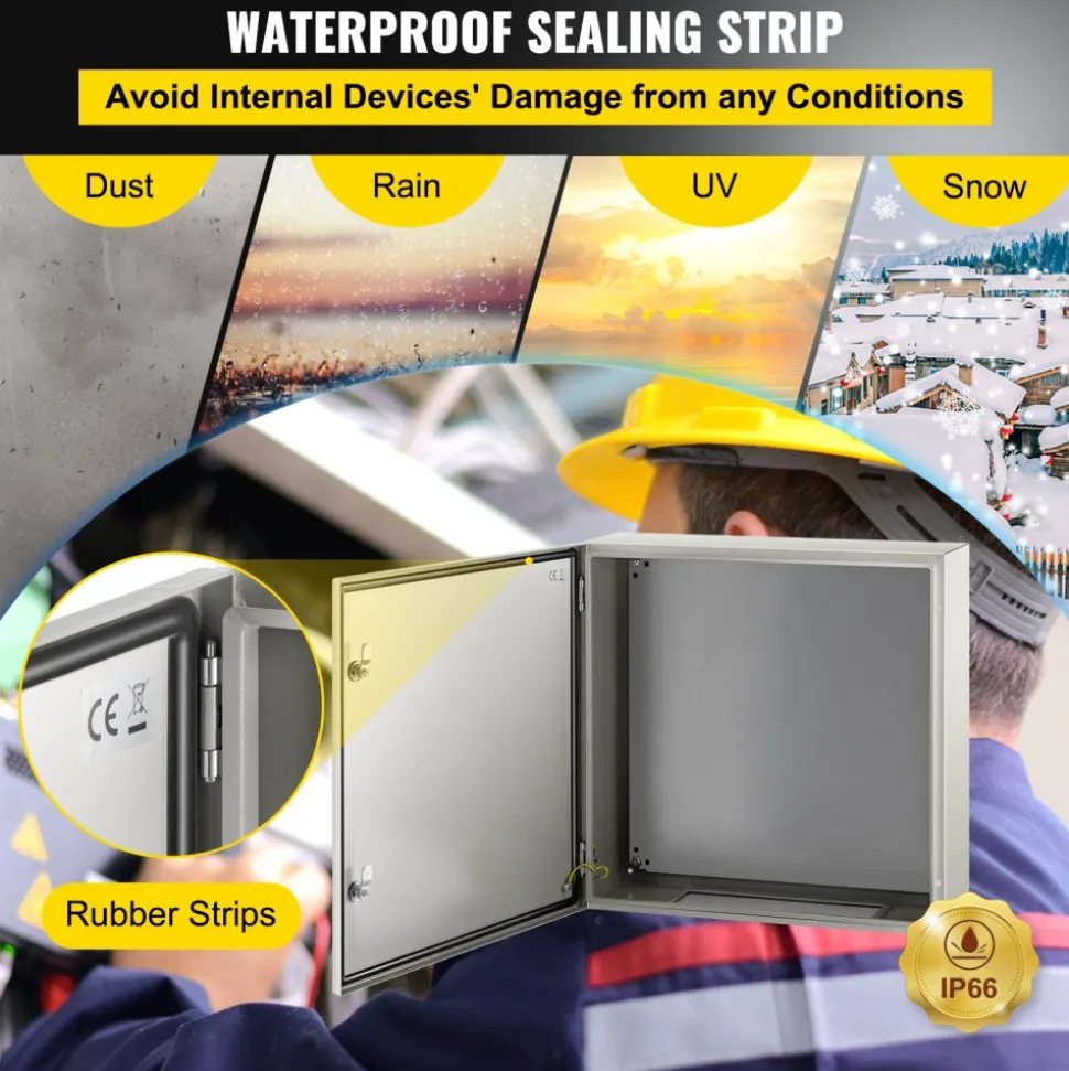 VEVOR NEMA Steel Case, 24x24x8'' NEMA 4X Metal Electric Enclosure, IP66 Water & Dust Resistant, Suitable for Both Outdoor & Indoor Use, Includes Mounting Plate